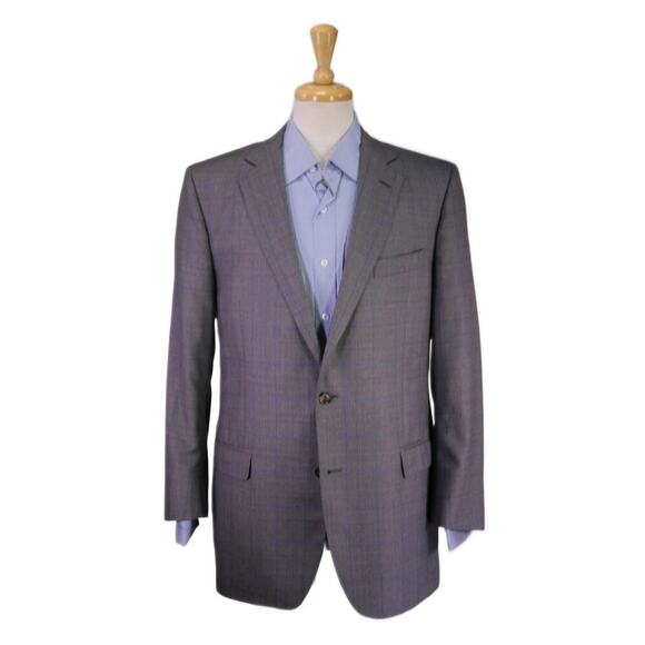 Brooks Brothers Fitzgerald Gray Blue Windowpane Saxxon Wool 2-Btn Sportcoat 42L - Picture 1 of 10